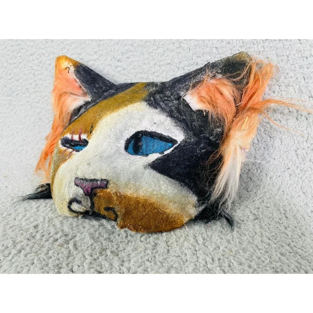 Calico Cat Mask Costume Cosplay Halloween Animal Faux Fur Therian Handmade